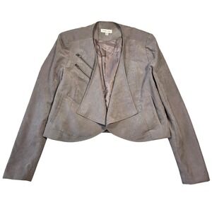 Double Zero Womens M Gray Faux Suede Open Front Moto Jacket Blazer Career Preppy